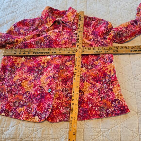 CJ Banks Corduroy Jacket Women's 1X Pink Orange Purple Paisley Boho Vintage - Picture 9 of 9